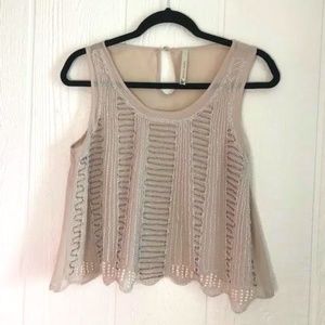 PAPER CRANE CREAMY BEIGE BEADED SHEER TOP SZ. S